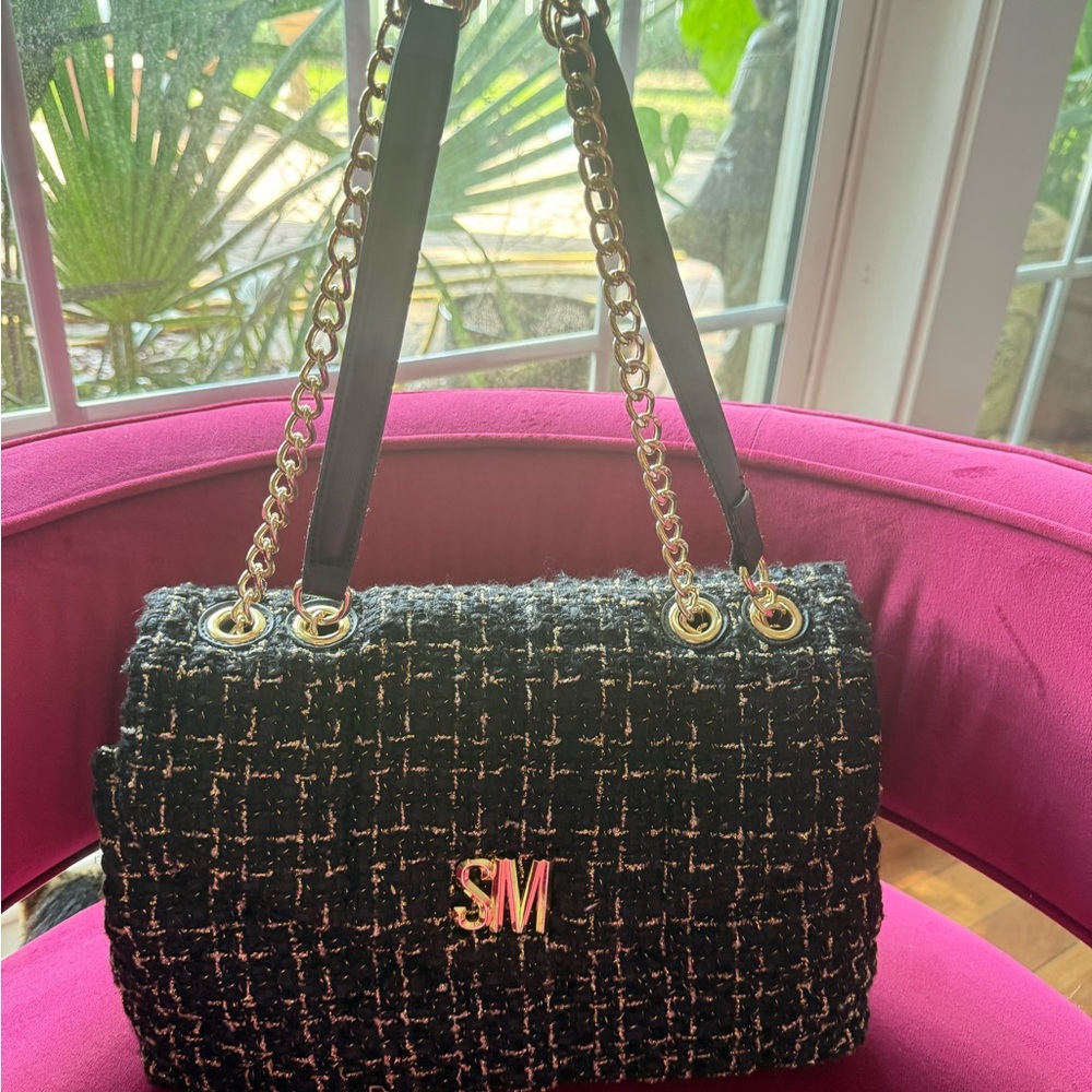 Steve Madden Black and White Tweed Shoulder Bag
